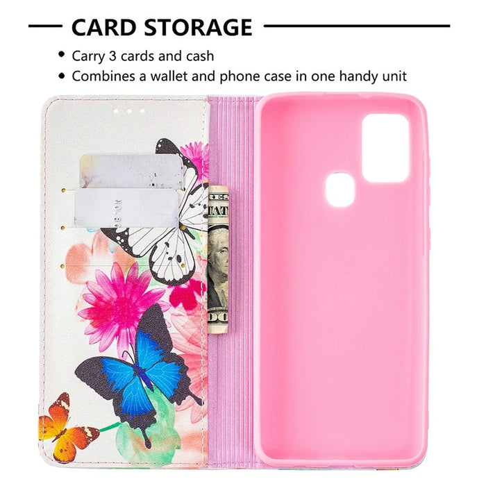PU Leather Pattern Printing Auto-absorbed Case with Stand for Samsung Galaxy A21s - Two Butterflies - 7