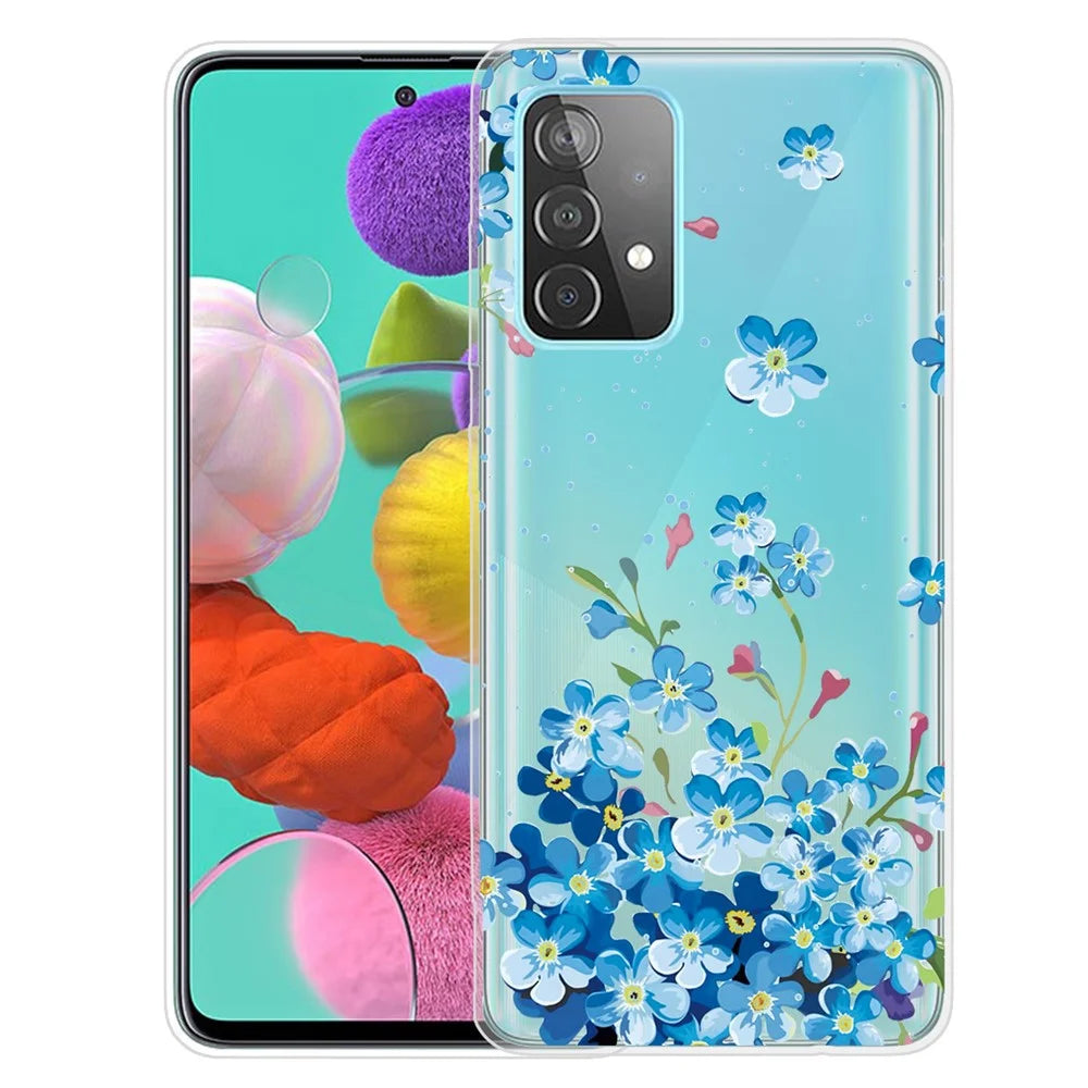 Pattern Printing Soft TPU Cell Phone Cover Shell for Samsung Galaxy A52 4G/5G / A52s 5G - Blue Flower - 1