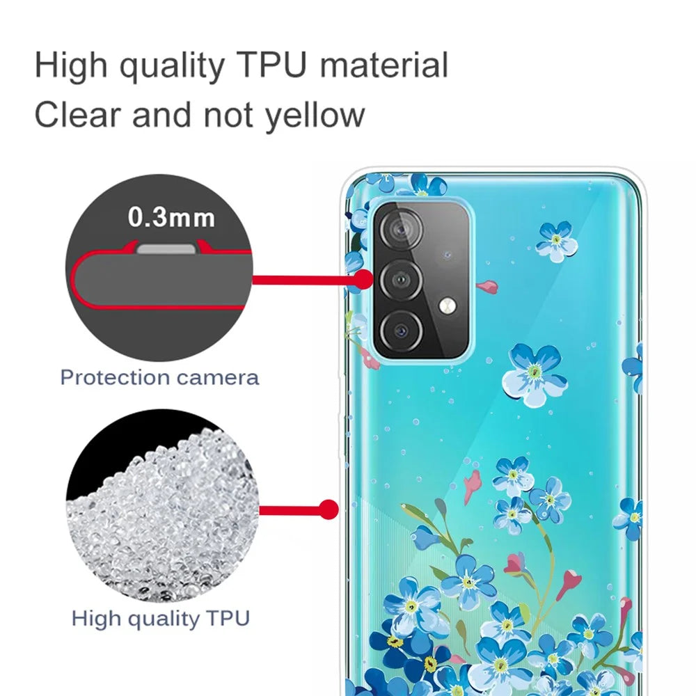 Pattern Printing Soft TPU Cell Phone Cover Shell for Samsung Galaxy A52 4G/5G / A52s 5G - Blue Flower - 3