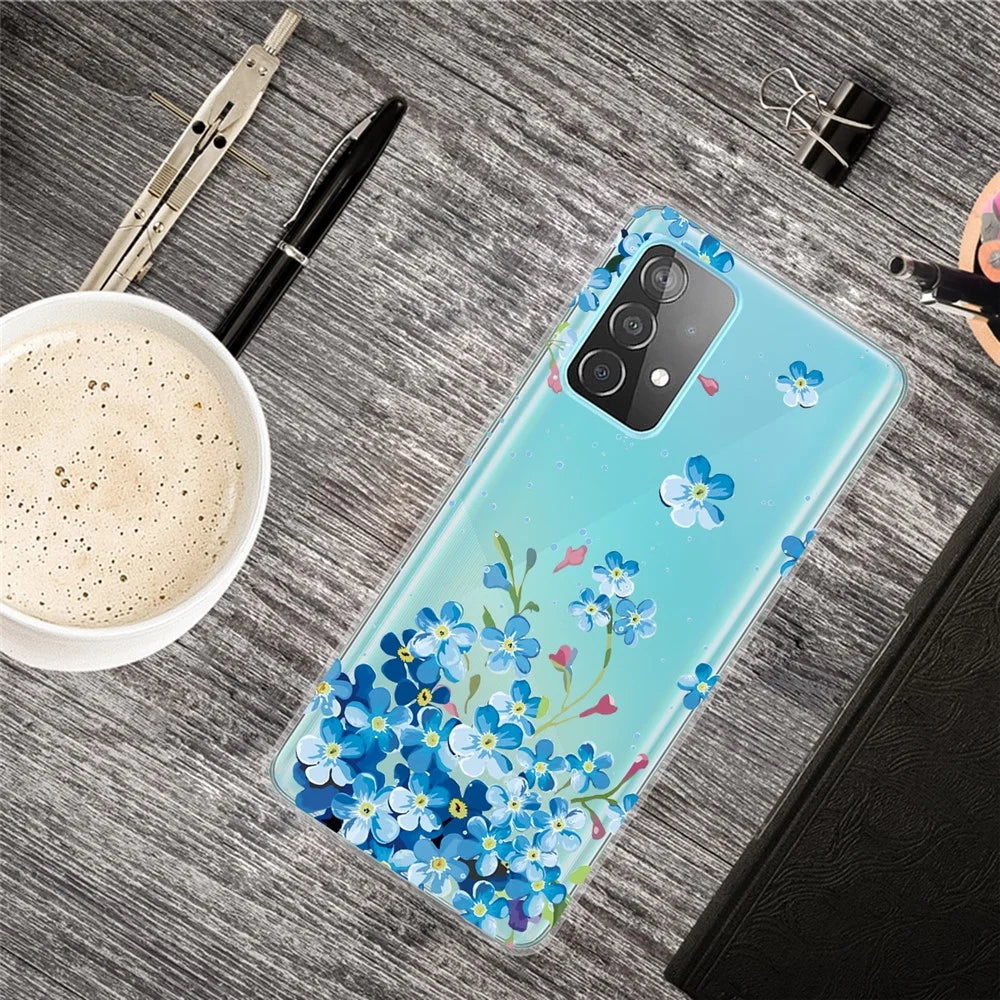Pattern Printing Soft TPU Cell Phone Cover Shell for Samsung Galaxy A52 4G/5G / A52s 5G - Blue Flower - 4