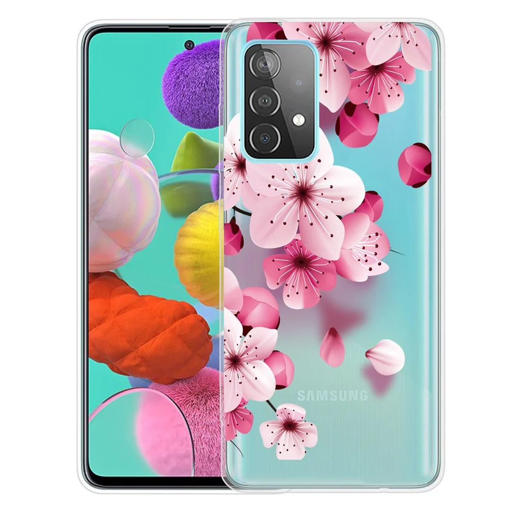 Drop Resistant IMD Pattern TPU Phone Case for Samsung Galaxy A52 4G/5G / A52s 5G - Red Flowers - 1