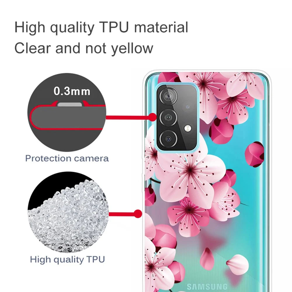 Drop Resistant IMD Pattern TPU Phone Case for Samsung Galaxy A52 4G/5G / A52s 5G - Red Flowers - 3