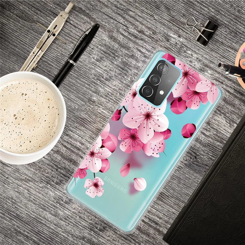 Drop Resistant IMD Pattern TPU Phone Case for Samsung Galaxy A52 4G/5G / A52s 5G - Red Flowers - 4