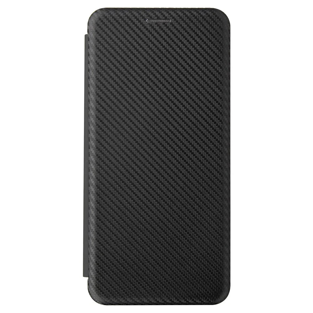 For Samsung Galaxy A72 5G Leather Phone Case Carbon Fiber Flip Cover with Card Holder Auto-absorbed Cover Case - Black - 7