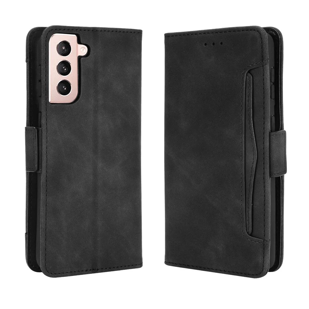 Multiple Card Slots for Samsung Galaxy S21 4G/5G Protective Cover Stand Leather Case - Black - 3
