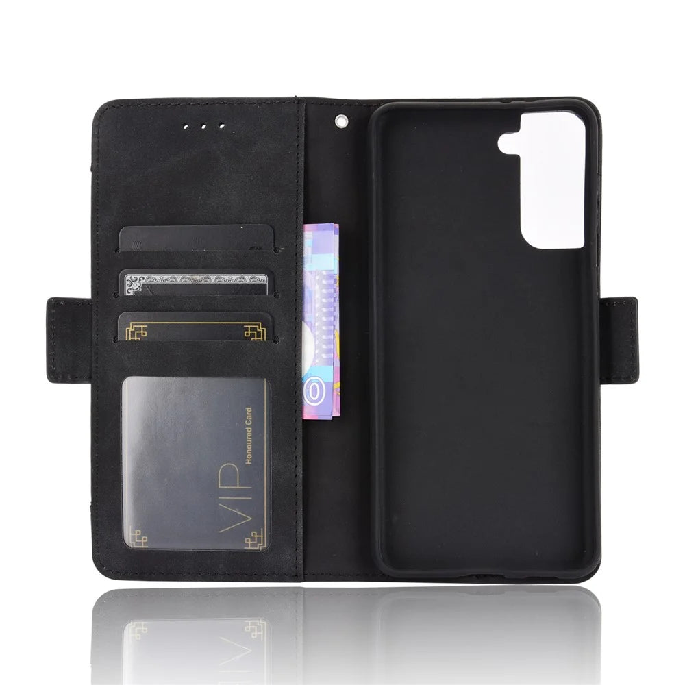 Multiple Card Slots for Samsung Galaxy S21 4G/5G Protective Cover Stand Leather Case - Black - 6