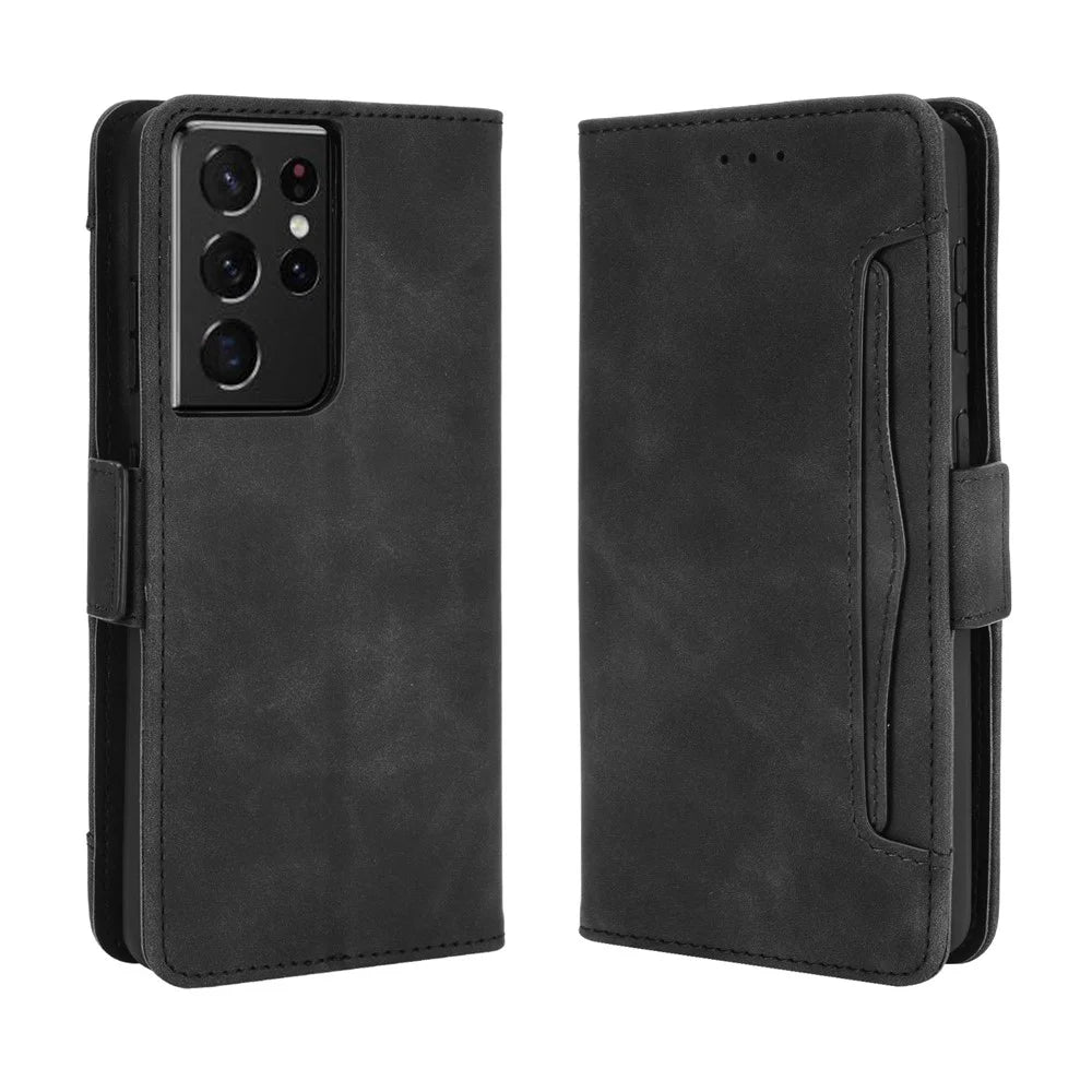 Multiple Card Slots Shell for Samsung Galaxy S21 Ultra 5G Cover Leather Protective Case - Black - 3