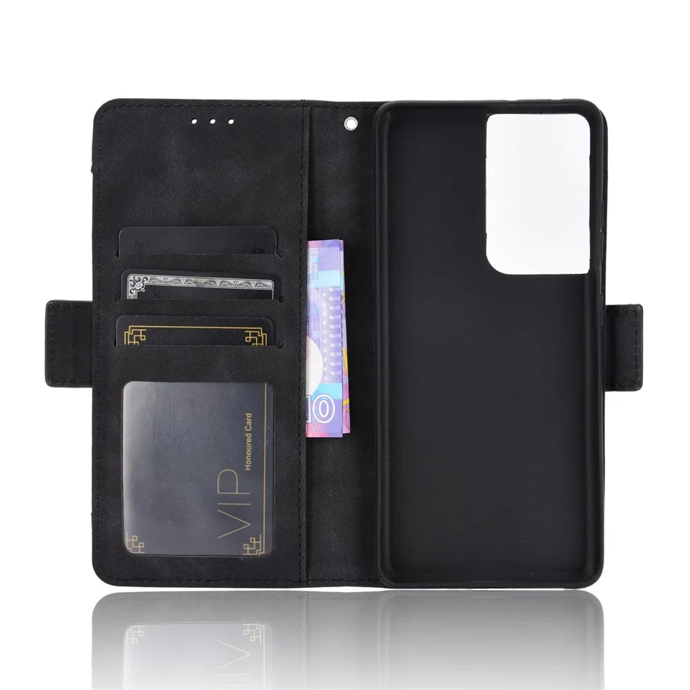 Multiple Card Slots Shell for Samsung Galaxy S21 Ultra 5G Cover Leather Protective Case - Black - 6