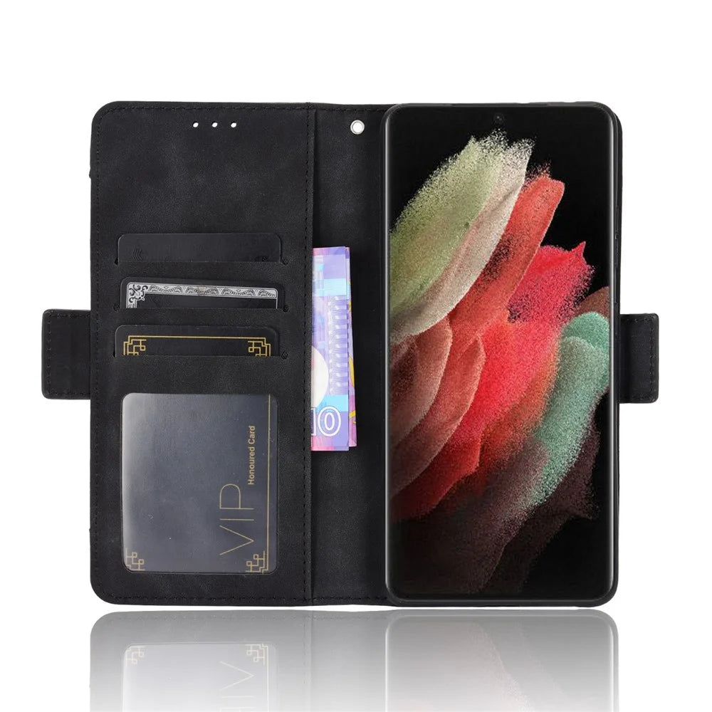 Multiple Card Slots Shell for Samsung Galaxy S21 Ultra 5G Cover Leather Protective Case - Black - 7