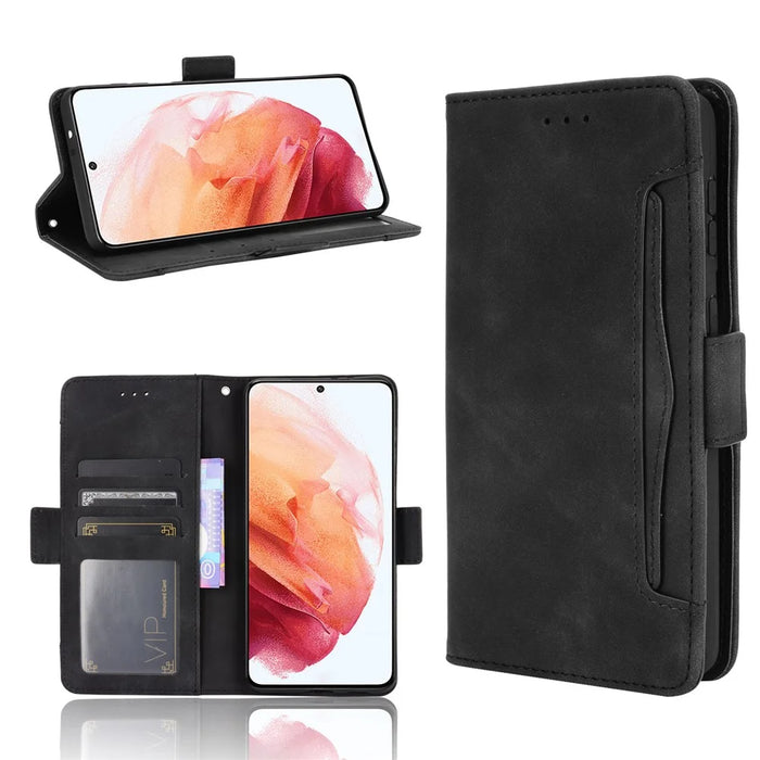 Multiple Card Slots Stand for Samsung Galaxy S21+ 5G Cover Leather Protective Case - Black - 1