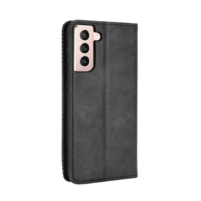 Auto-absorbed Retro Style Wallet Stand Leather Phone Case for Samsung Galaxy S21+ 5G - Black - 3