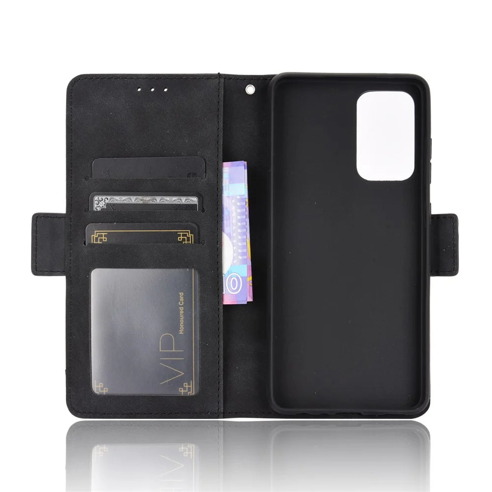Multiple Card Slots Leather Wallet Protective Case for Samsung Galaxy A72 4G/5G Adjustable Stand Cover - Black - 3