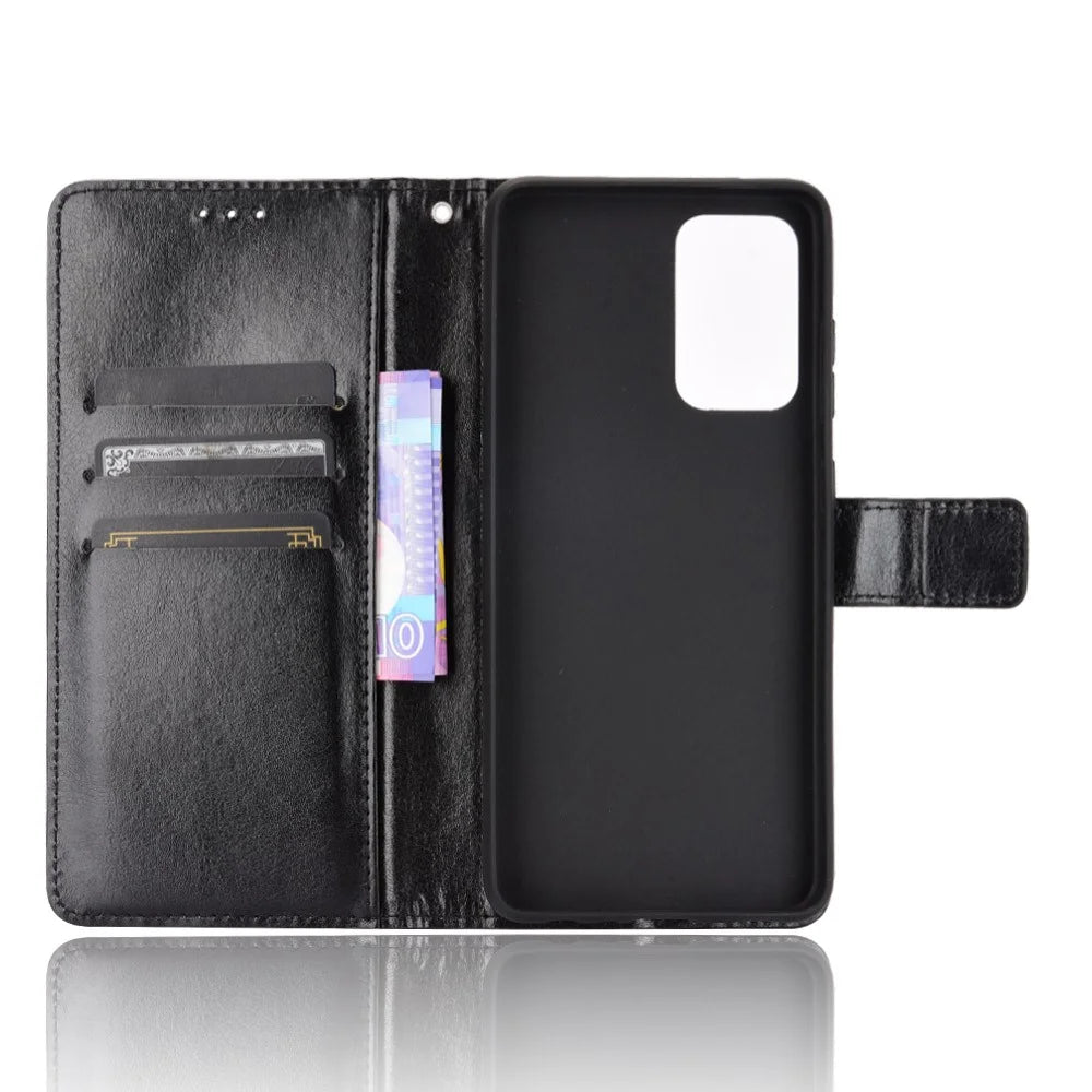 Full Protection Crazy Horse Texture Leather Shell with Wallet and Stand for Samsung Galaxy A52 4G/5G / A52s 5G - Black - 3