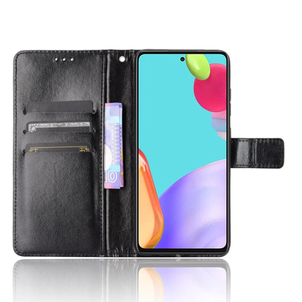 Full Protection Crazy Horse Texture Leather Shell with Wallet and Stand for Samsung Galaxy A52 4G/5G / A52s 5G - Black - 4