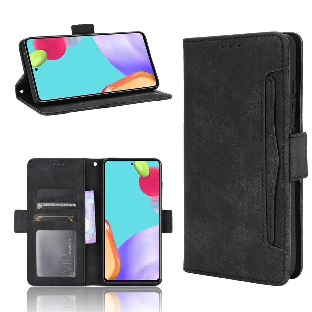 Leather Protective Case for Samsung Galaxy A52 4G/5G / A52s 5G Multiple Card Slots Shell - Black - 1