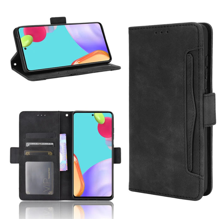 Leather Protective Case for Samsung Galaxy A52 4G/5G / A52s 5G Multiple Card Slots Shell - Black - 1