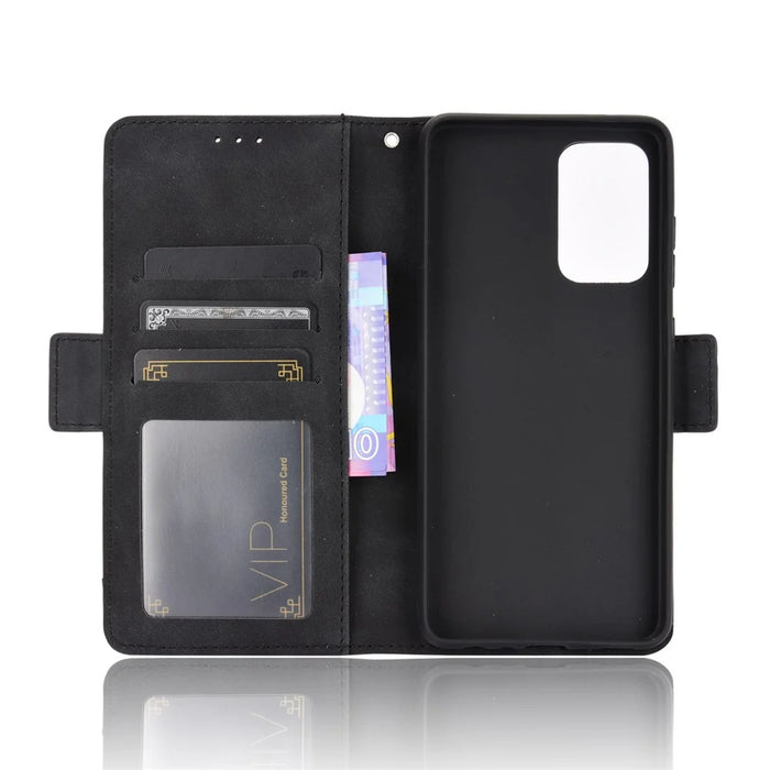 Leather Protective Case for Samsung Galaxy A52 4G/5G / A52s 5G Multiple Card Slots Shell - Black - 3