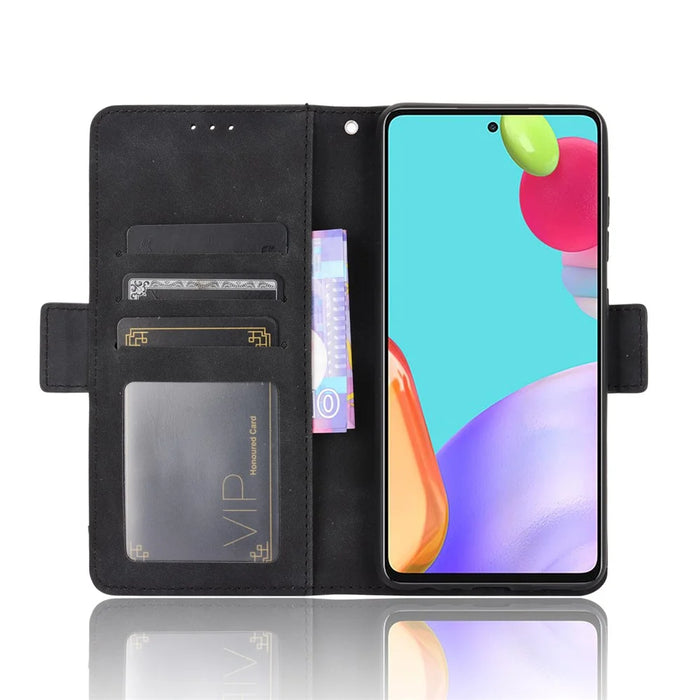 Leather Protective Case for Samsung Galaxy A52 4G/5G / A52s 5G Multiple Card Slots Shell - Black - 4