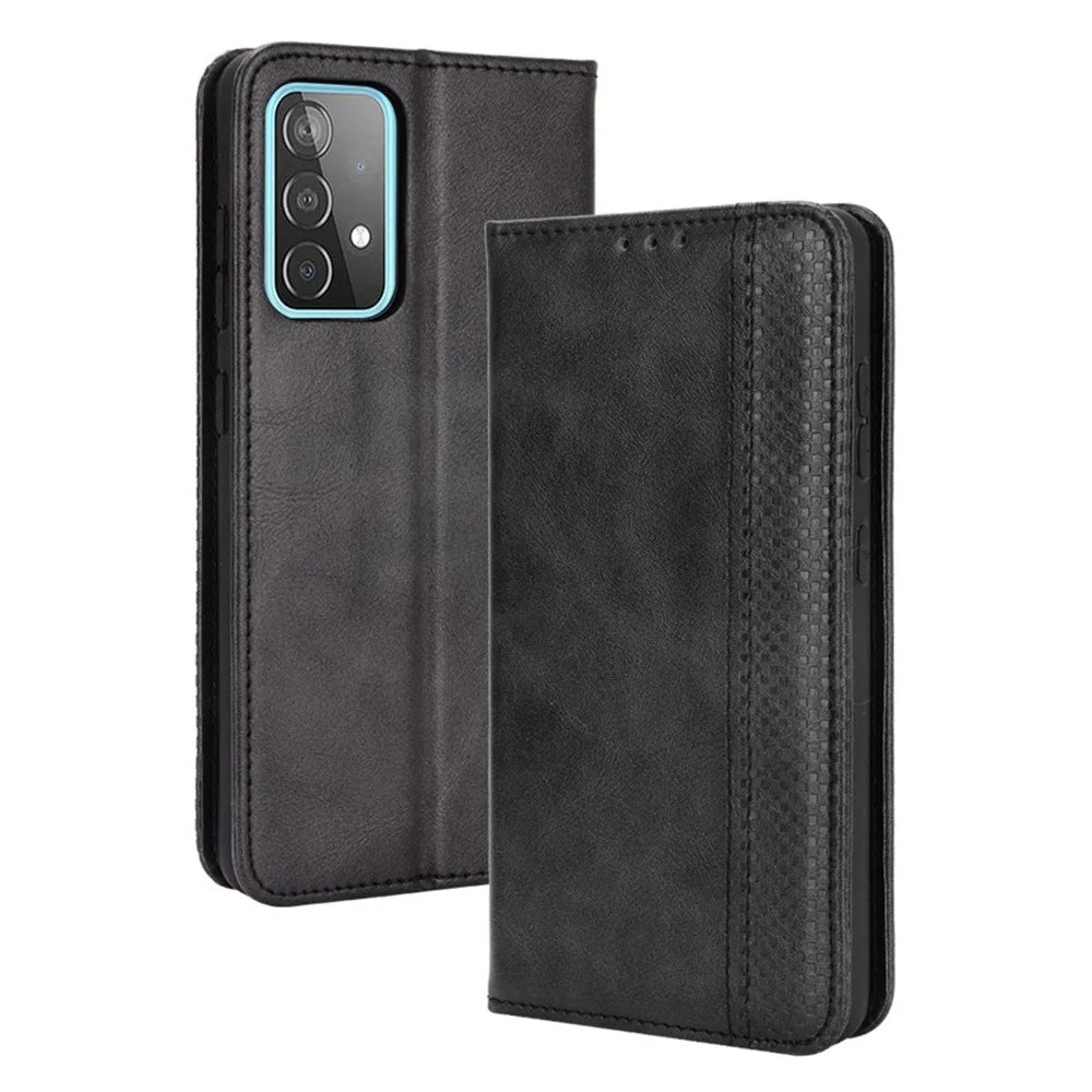 Retro Style Wallet Stand Auto-absorbed Leather Phone Case for Samsung Galaxy A52 4G/5G / A52s 5G - Black - 1