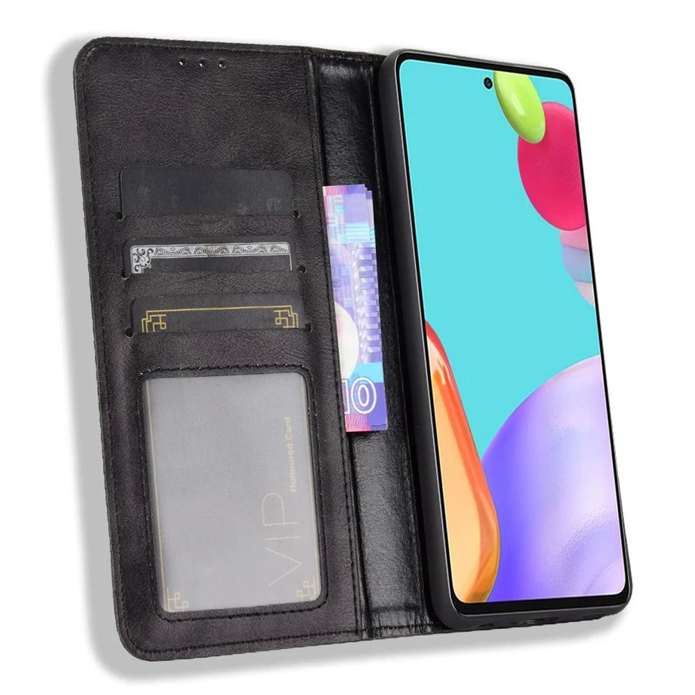 Retro Style Wallet Stand Auto-absorbed Leather Phone Case for Samsung Galaxy A52 4G/5G / A52s 5G - Black - 2