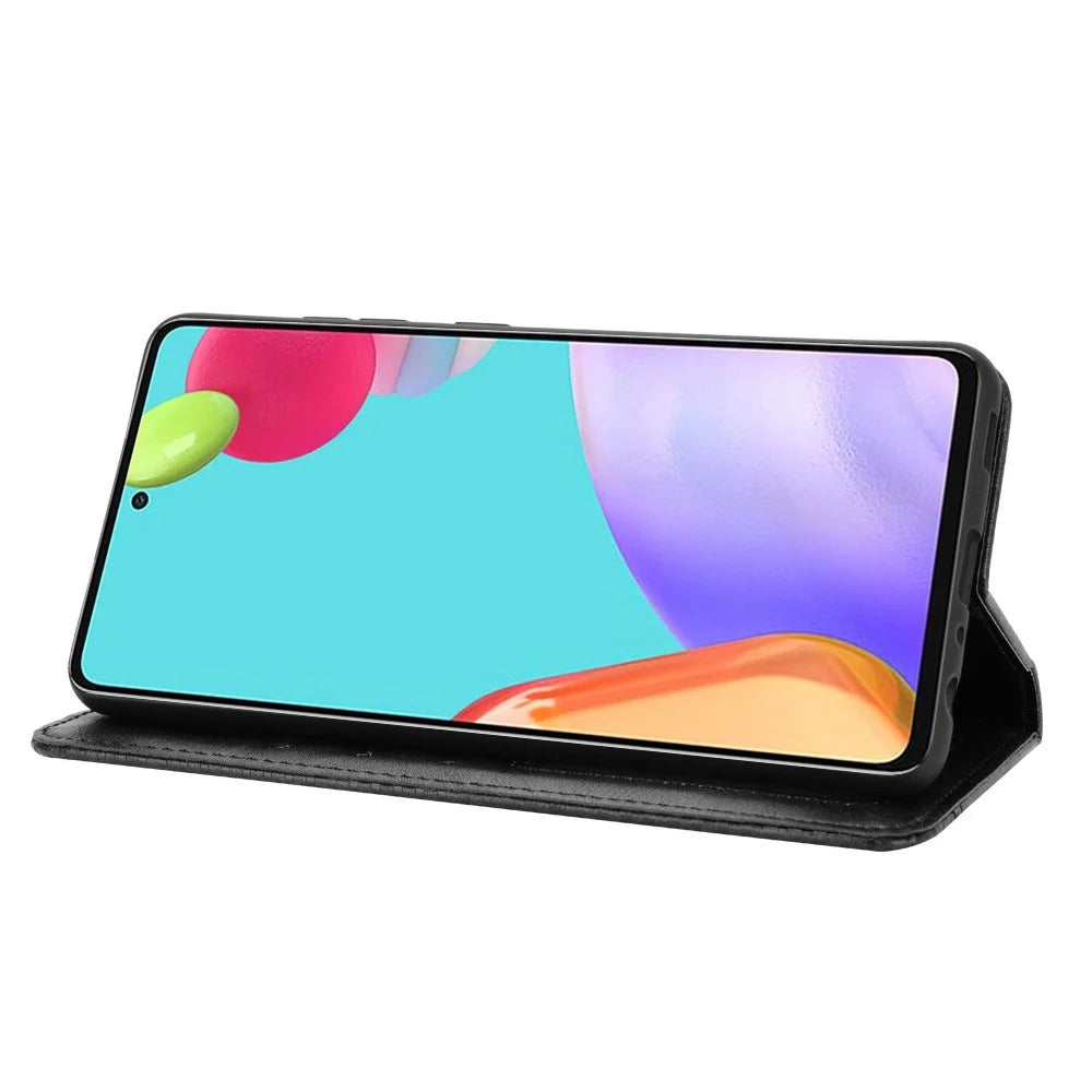 Retro Style Wallet Stand Auto-absorbed Leather Phone Case for Samsung Galaxy A52 4G/5G / A52s 5G - Black - 3