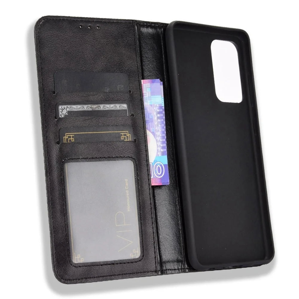 Retro Style Wallet Stand Auto-absorbed Leather Phone Case for Samsung Galaxy A52 4G/5G / A52s 5G - Black - 4