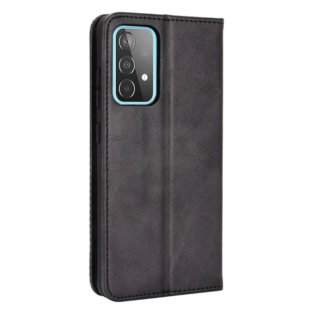 Retro Style Wallet Stand Auto-absorbed Leather Phone Case for Samsung Galaxy A52 4G/5G / A52s 5G - Black - 7