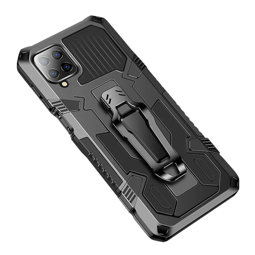 Hybrid Protector Mobile Phone Cover Case with Kickstand and Back Clip for Samsung Galaxy A12 - Black - 1