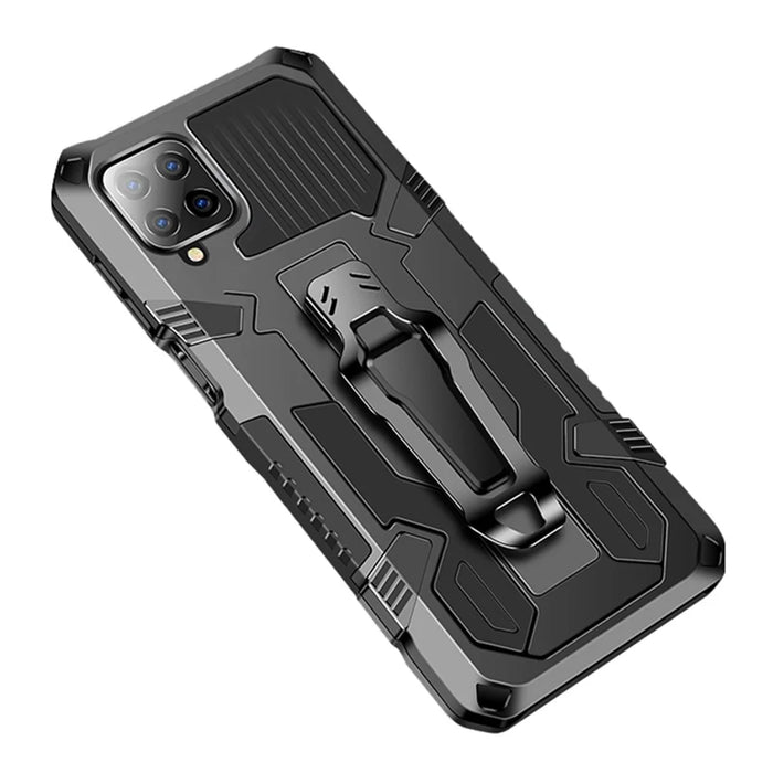 Hybrid Protector Mobile Phone Cover Case with Kickstand and Back Clip for Samsung Galaxy A12 - Black - 1