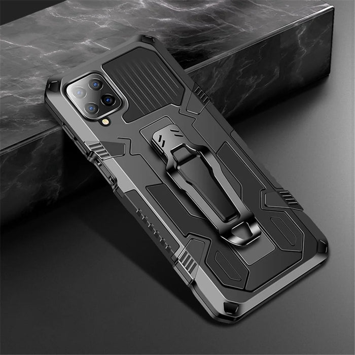 Hybrid Protector Mobile Phone Cover Case with Kickstand and Back Clip for Samsung Galaxy A12 - Black - 2