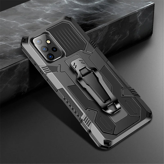 Back Clip Plastic + TPU Hybrid Case Kickstand Shell with Built-in Metal Sheet for Samsung Galaxy A72 4G/5G - Grey - 1