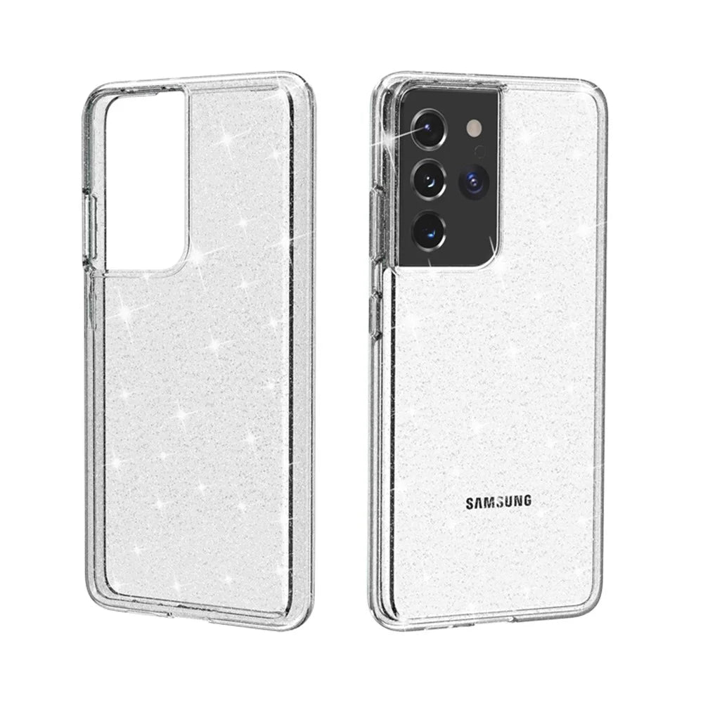 Glittery Powder Design Case for Samsung Galaxy S21 Ultra 5G PC+TPU Hybrid Phone Cover - Silver - 2