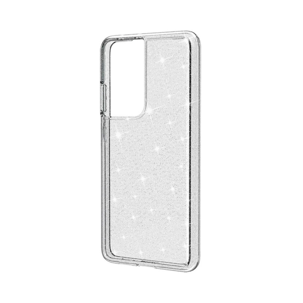 Glittery Powder Design Case for Samsung Galaxy S21 Ultra 5G PC+TPU Hybrid Phone Cover - Silver - 3