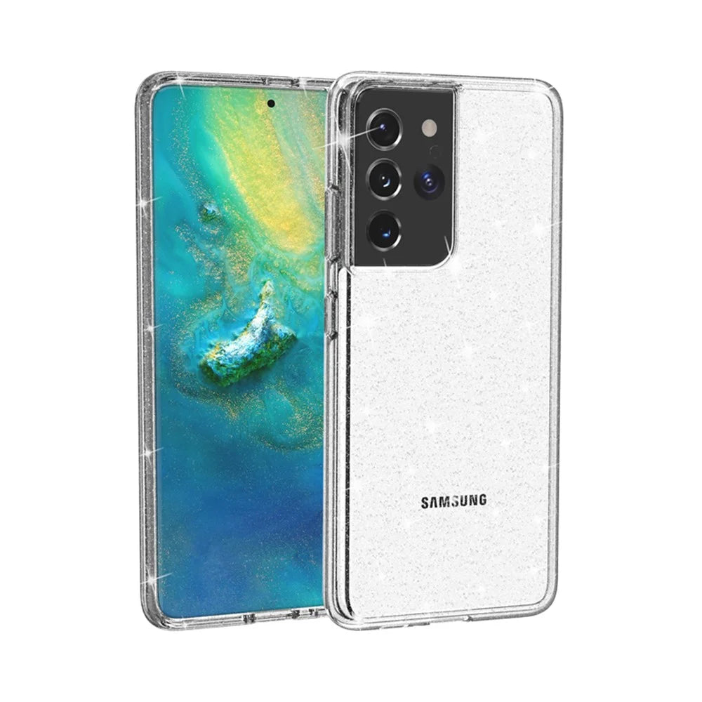 Glittery Powder Design Case for Samsung Galaxy S21 Ultra 5G PC+TPU Hybrid Phone Cover - Silver - 6