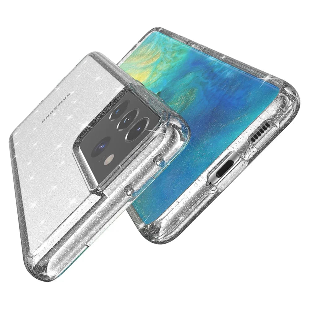 Glittery Powder Design Case for Samsung Galaxy S21 Ultra 5G PC+TPU Hybrid Phone Cover - Silver - 7