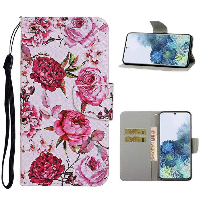 Pattern Printing Flip Leather Wallet Protective Case for Samsung Galaxy S21 4G/5G - Rose Flower - 1