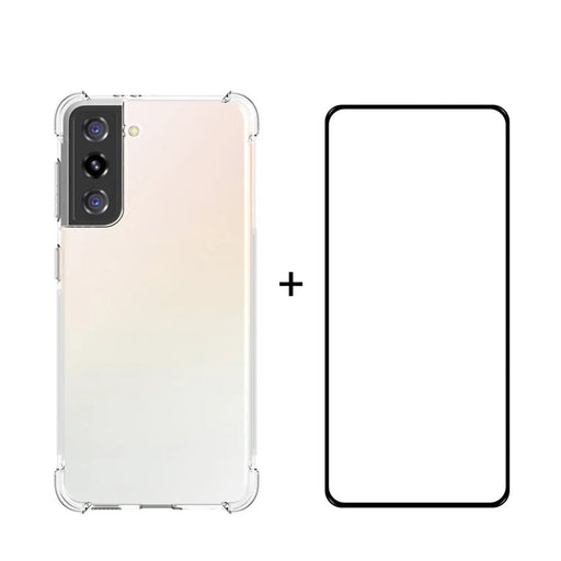ENKAY Shockproof Transparent TPU Case with [Full Glue] 0.2mm 9H 2.5D Full Covering Tempered Glass Protector for Samsung Galaxy S21+ 5G - 1