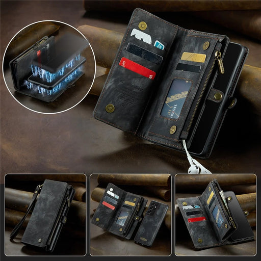 CASEME 008 Series for Samsung Galaxy S21 Ultra 5G PU Leather Zipper Multi-function Phone Case Magnetic Detachable 2-in-1 Wallet Stand Cover - Black - 1
