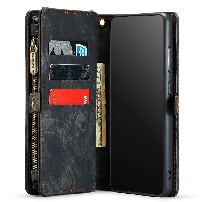 CASEME 008 Series for Samsung Galaxy S21 Ultra 5G PU Leather Zipper Multi-function Phone Case Magnetic Detachable 2-in-1 Wallet Stand Cover - Black - 5