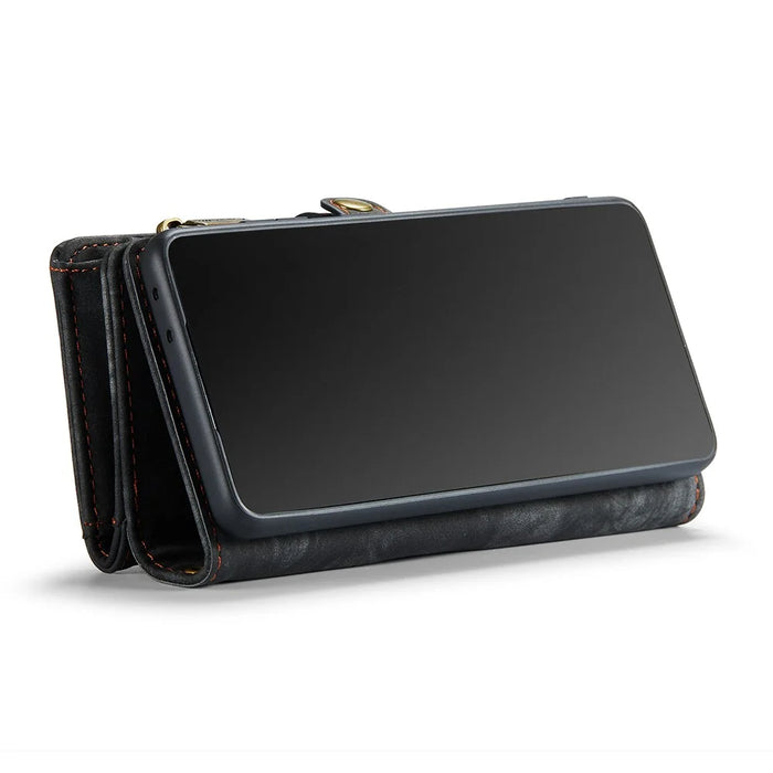 CASEME 008 Series for Samsung Galaxy S21 Ultra 5G PU Leather Zipper Multi-function Phone Case Magnetic Detachable 2-in-1 Wallet Stand Cover - Black - 6
