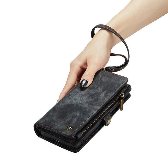 CASEME 008 Series for Samsung Galaxy S21 Ultra 5G PU Leather Zipper Multi-function Phone Case Magnetic Detachable 2-in-1 Wallet Stand Cover - Black - 7