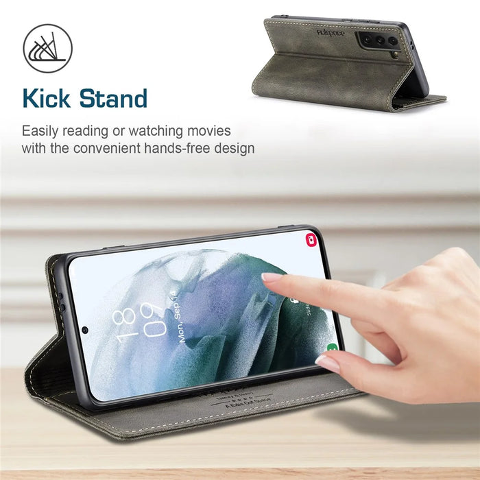 AUTSPACE A01 Series Retro Style Matte Stand Wallet Leather Case for Samsung Galaxy S21+ 5G - Coffee - 3
