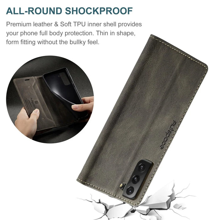 AUTSPACE A01 Series Retro Style Matte Stand Wallet Leather Case for Samsung Galaxy S21+ 5G - Coffee - 4