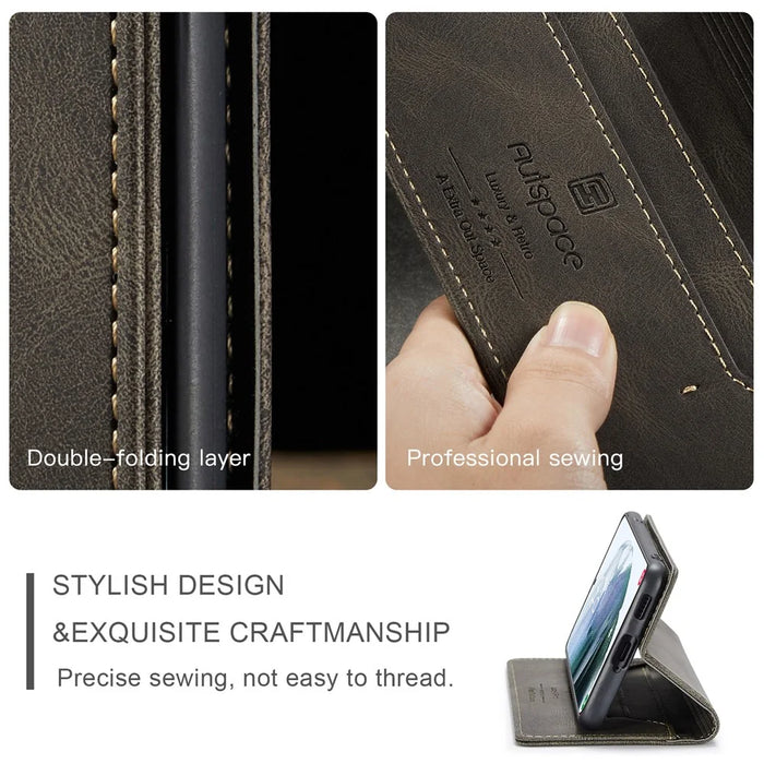 AUTSPACE A01 Series Retro Style Matte Stand Wallet Leather Case for Samsung Galaxy S21+ 5G - Coffee - 6