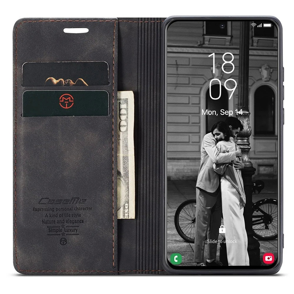 CASEME 013 Series Magnetic Closure Leather Wallet Stand Shell for Samsung Galaxy S21 4G/5G - Black - 2