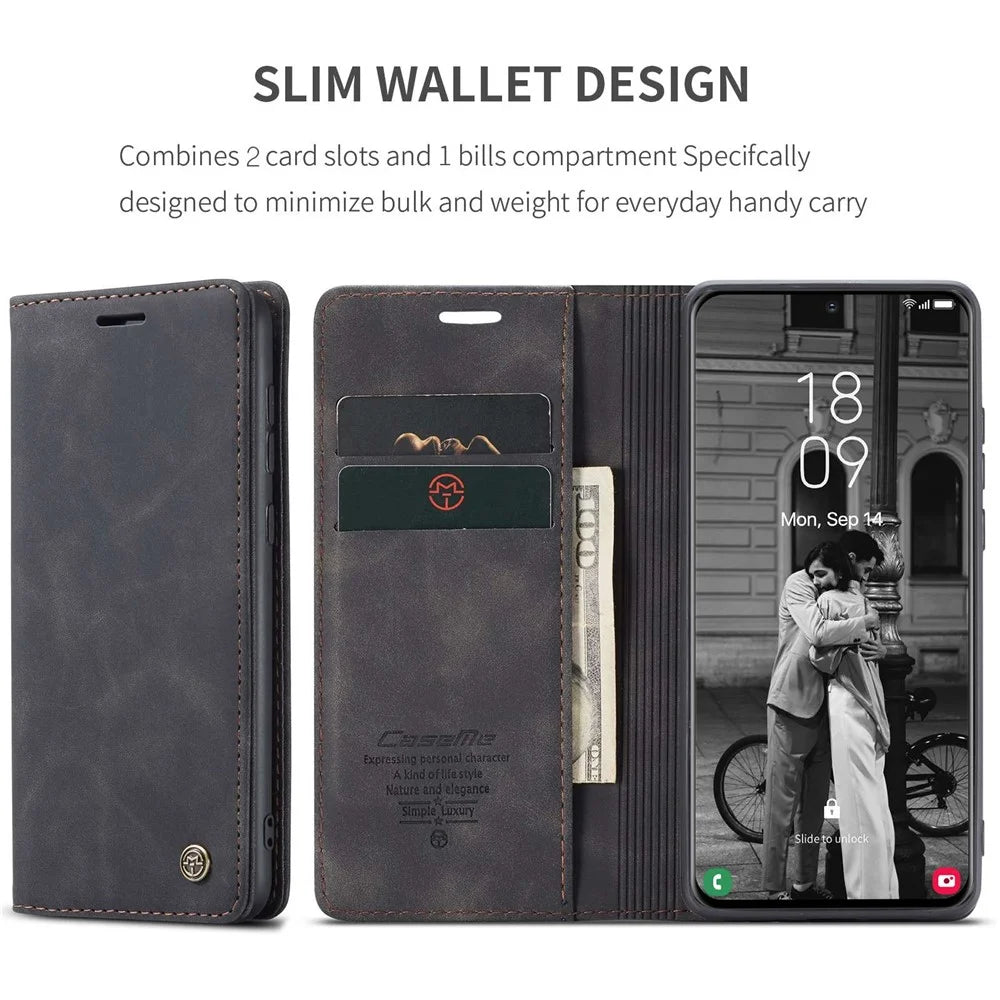 CASEME 013 Series Magnetic Closure Leather Wallet Stand Shell for Samsung Galaxy S21 4G/5G - Black - 4
