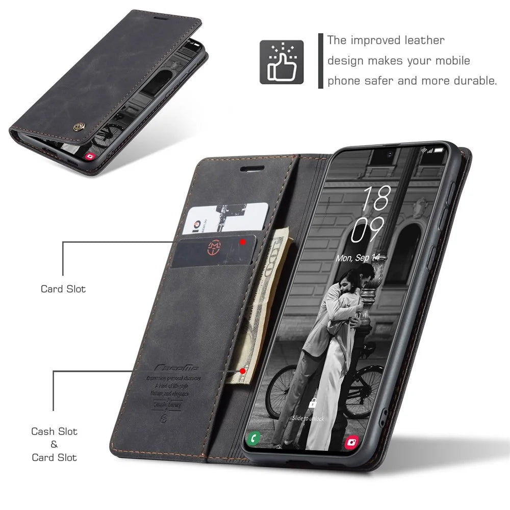 CASEME 013 Series Magnetic Closure Leather Wallet Stand Shell for Samsung Galaxy S21 4G/5G - Black - 5