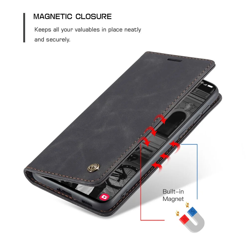 CASEME 013 Series Magnetic Closure Leather Wallet Stand Shell for Samsung Galaxy S21 4G/5G - Black - 6