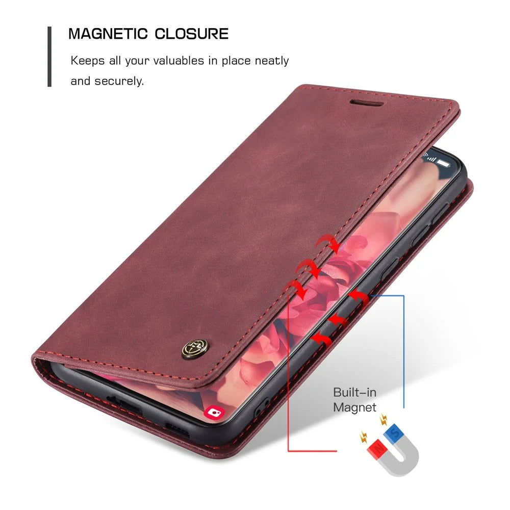 CASEME 013 Series Magnetic Clasp Stand Wallet Leather Shell for Samsung Galaxy S21 Ultra 5G - Wine Red - 6