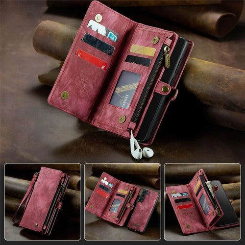 CASEME 008 Series for Samsung Galaxy S21 4G / 5G Detachable Design Magnetic TPU+PU Leather Shell Phone Case Wallet Anti-scratch Phone Cover - Red - 1